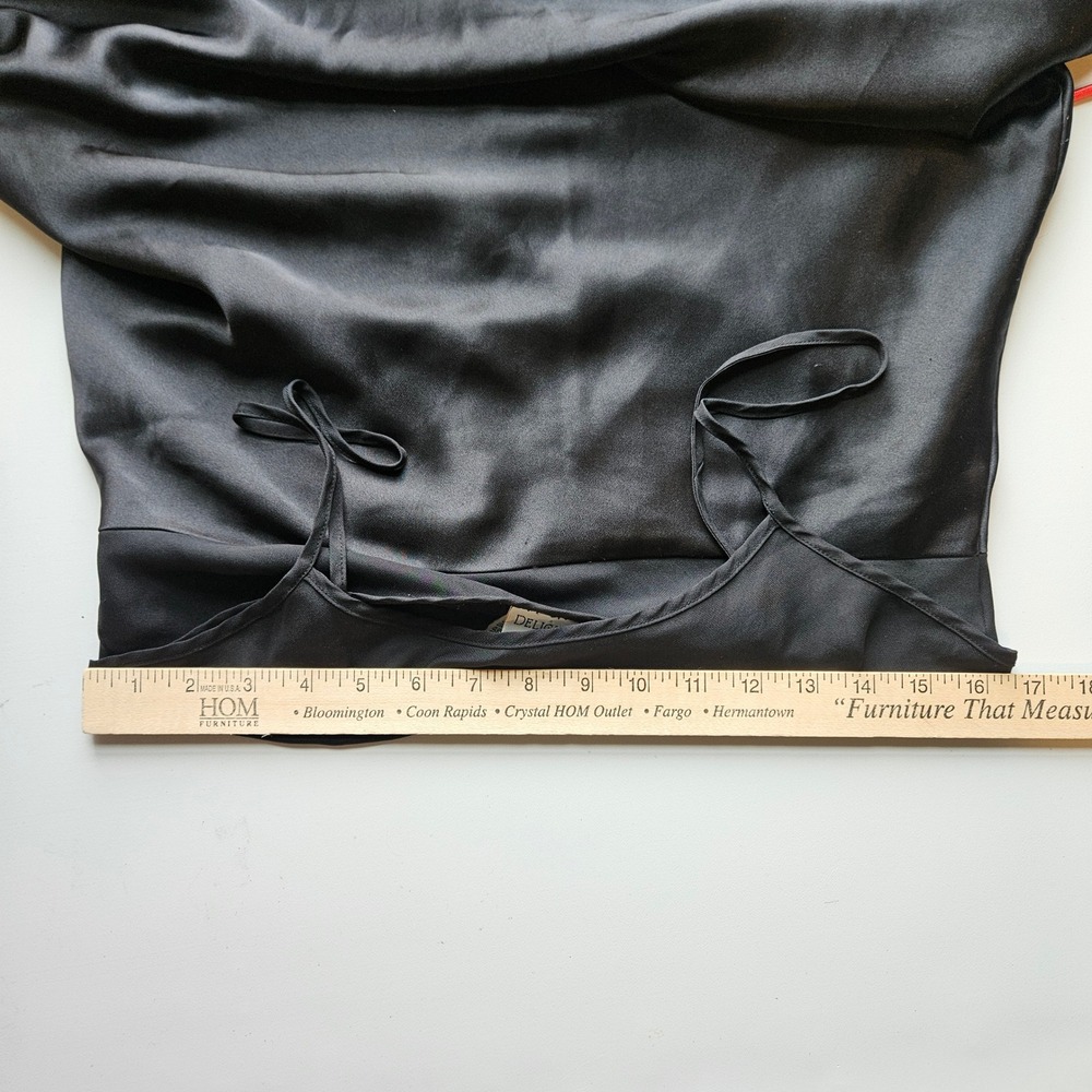 Y2K Black Satin Slip Mini Dress Medium Red Floral Embroidery Empire Waist Hoco - Picture 6 of 11